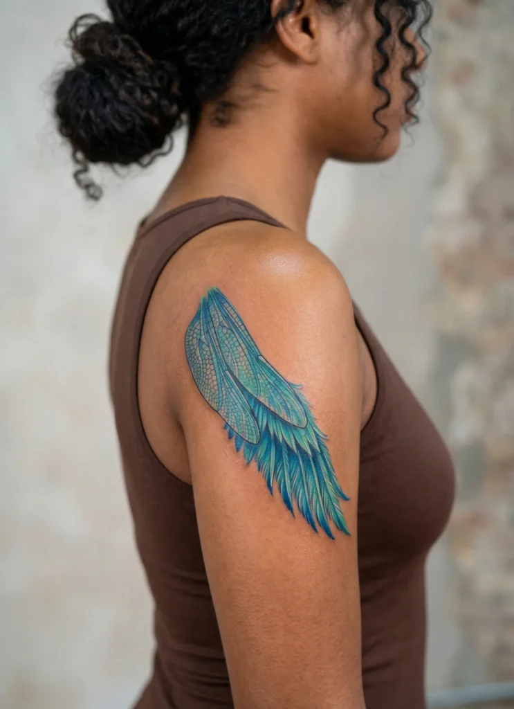 Dragonfly Wings Blending into Angel Feathers