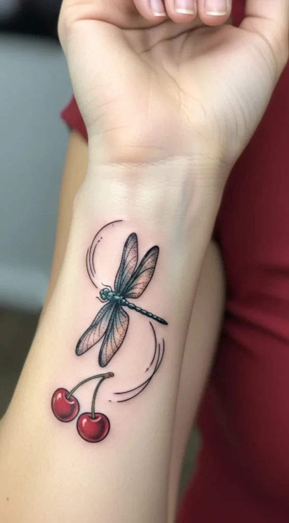 Dragonfly Wrist Tattoo with Elegant Curve Flow