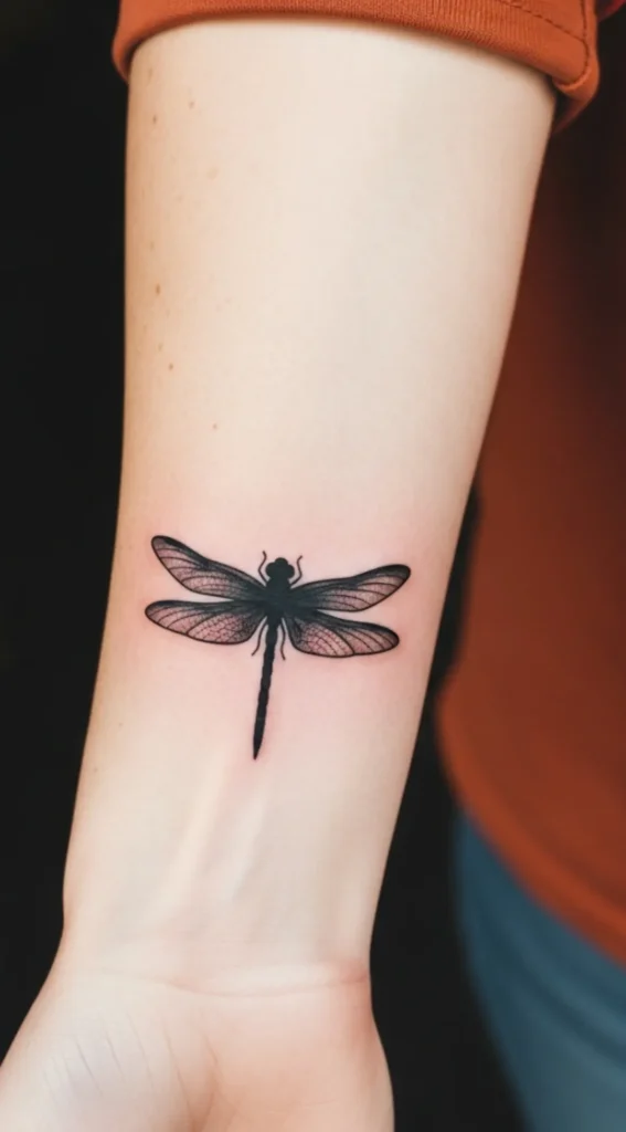 Dragonfly Wrist Tattoo with Open Wing Silhouette