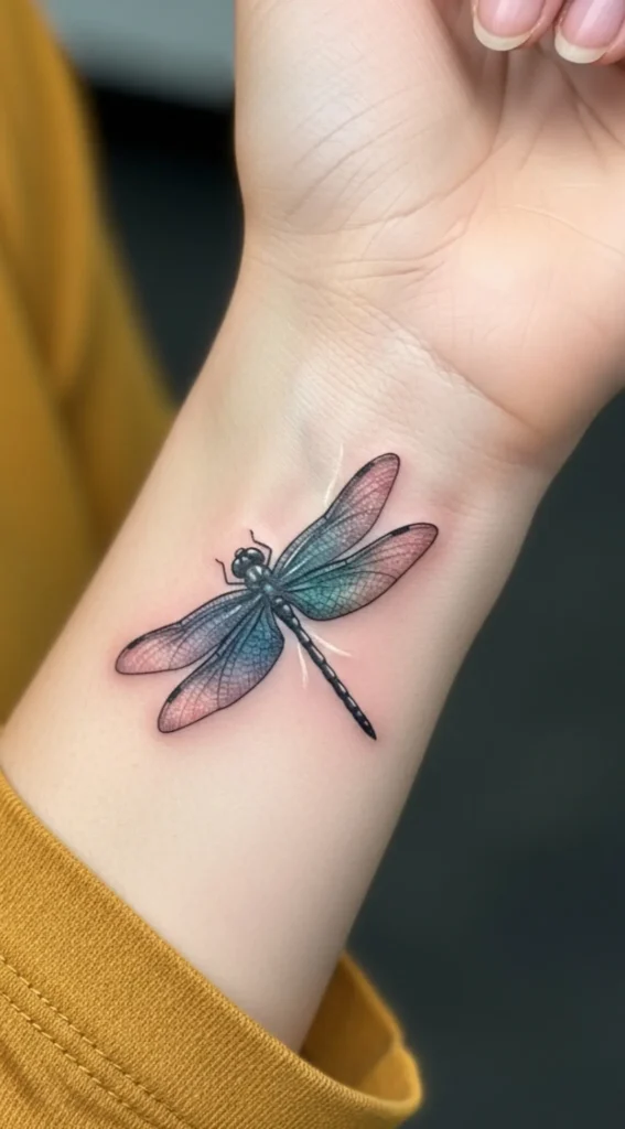 Dragonfly Wrist Tattoo with Subtle Gradient Shading