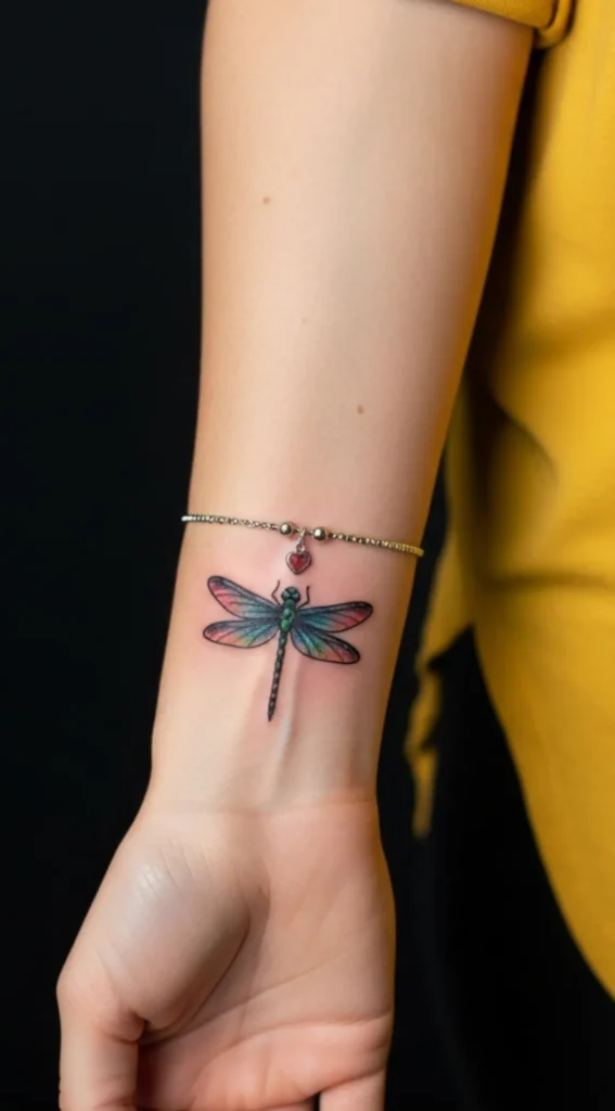 Dragonfly Wrist Tattoo with Tiny Charm Style