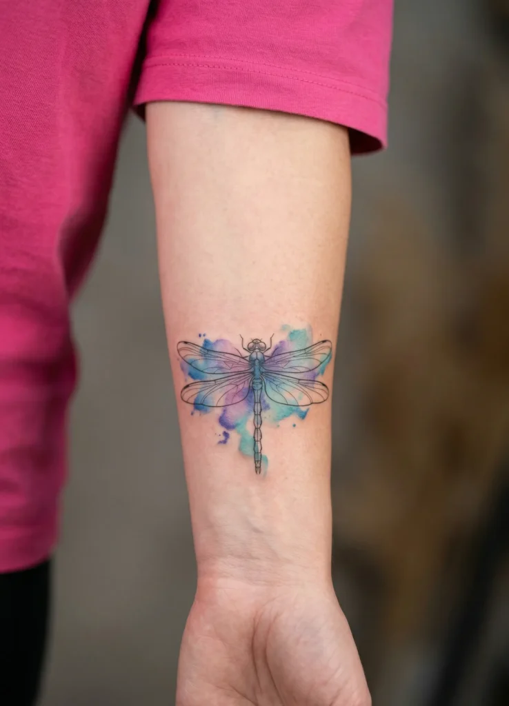 Dragonfly Wrist Tattoo with Watercolor Touch