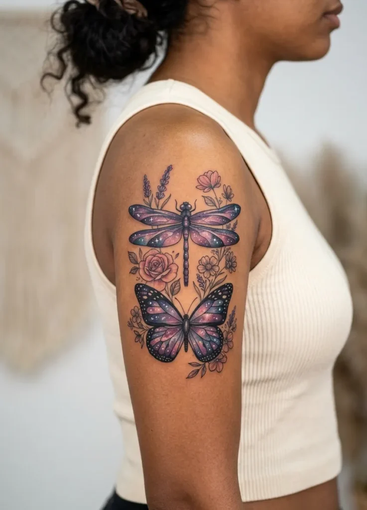 Dragonfly and Butterfly with Galaxy Wing Effect