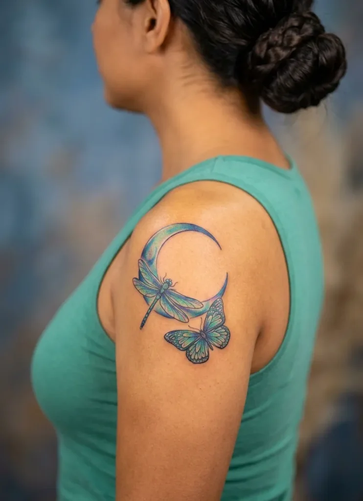 Dragonfly and Butterfly with Moon Theme
