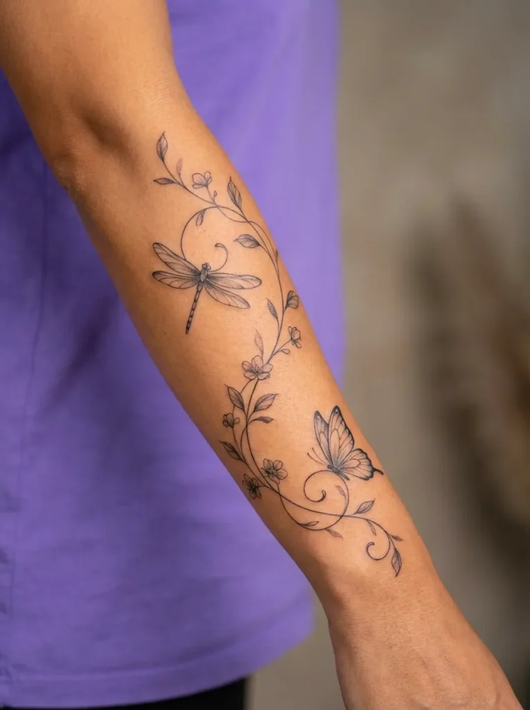 Dragonfly and Butterfly with Vine Wrap Design