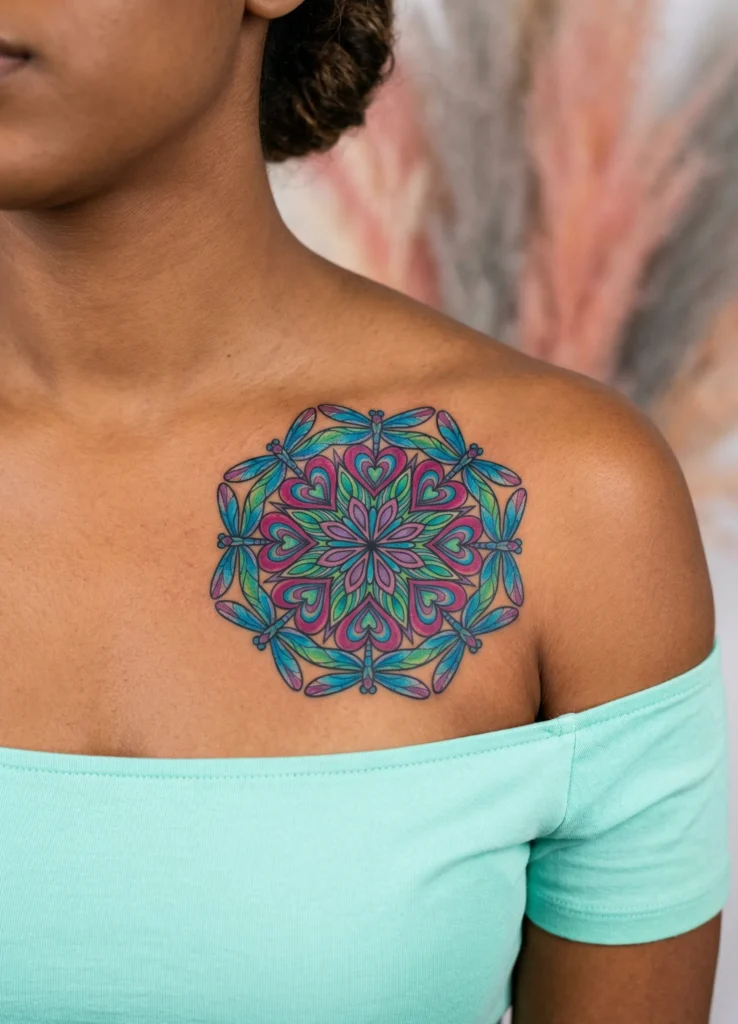 Dragonfly and Heart Mandala Fusion