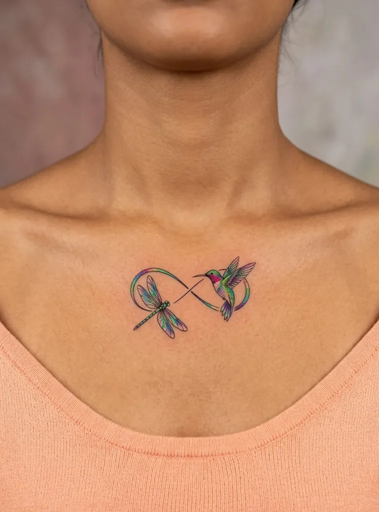 Dragonfly and Hummingbird Forming Infinity Shape