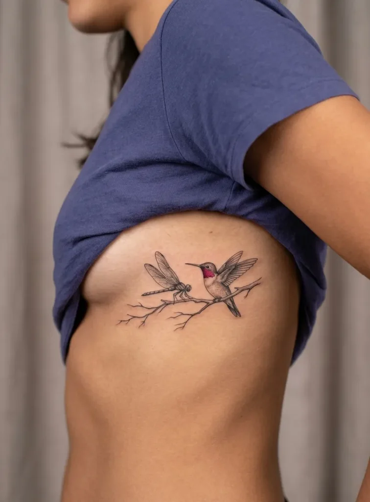 Dragonfly and Hummingbird with Branch Perch