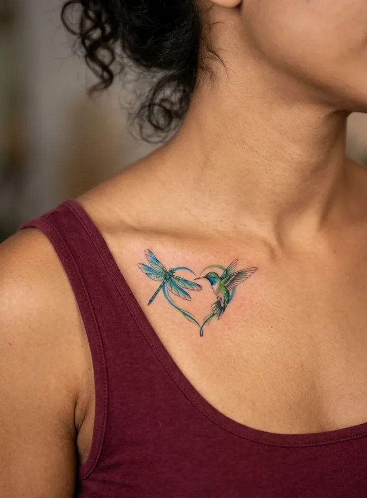 Dragonfly and Hummingbird with Heart Shaped Flow