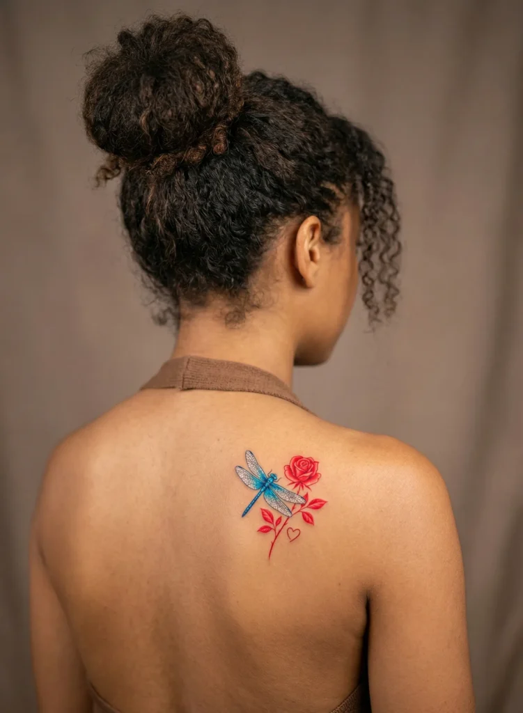 Dragonfly and Rose with Heart Accent