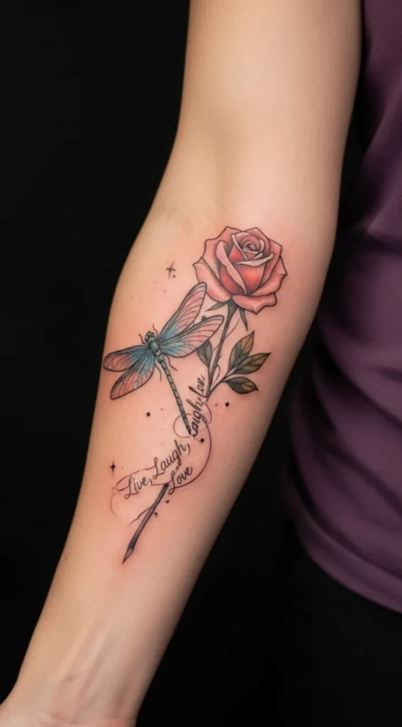  Dragonfly and Rose with Script Element