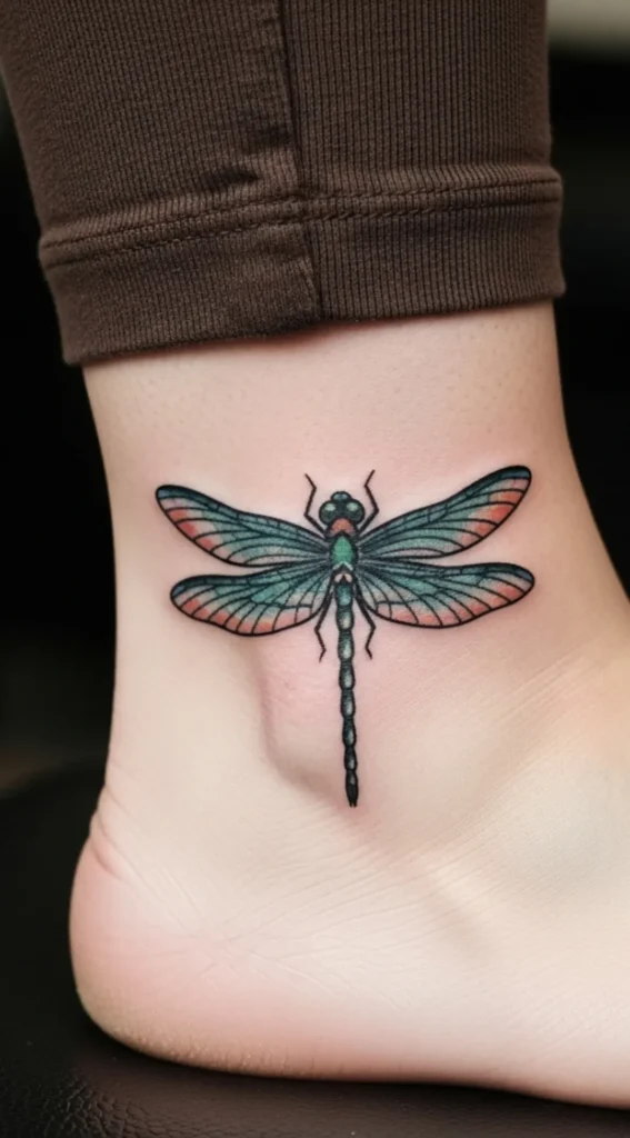 Dragonfly on Ankle in Classic Style