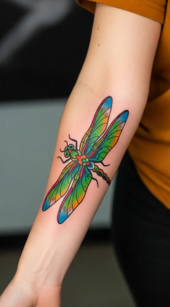 Dragonfly on Forearm with Bold Colors