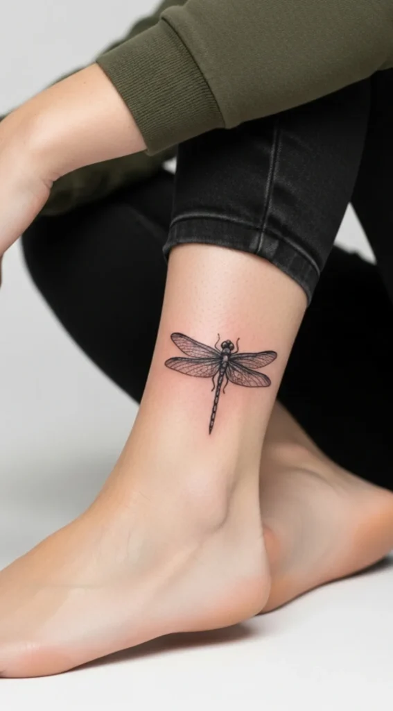 Dragonfly on Inner Ankle with Fine Texture