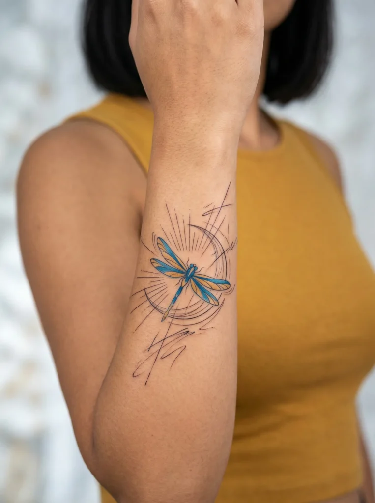 Dragonfly with Abstract Moon Lines