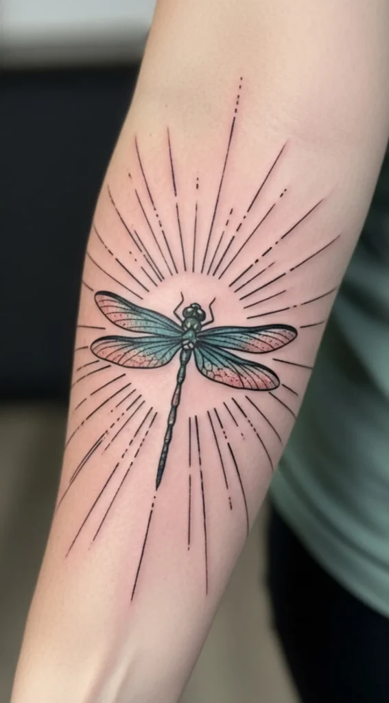 Dragonfly with Abstract Sun Lines