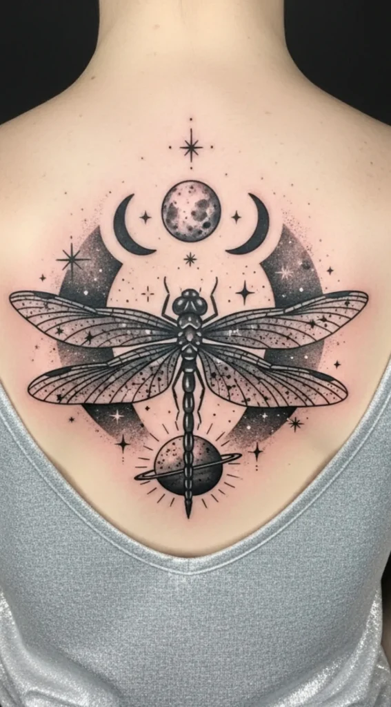Dragonfly with Black and Grey Celestial Theme