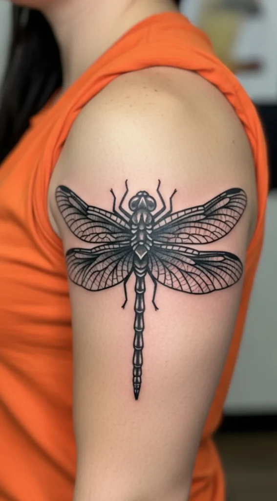 Dragonfly with Blackwork Wing Detailing