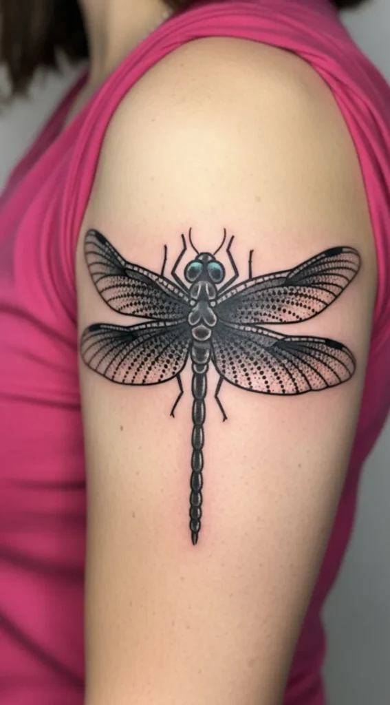Dragonfly with Bold Dotwork Shading