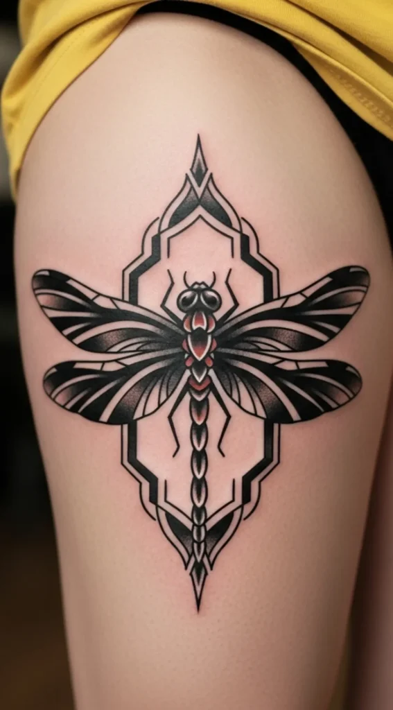 Dragonfly with Bold Tribal-Inspired Wings