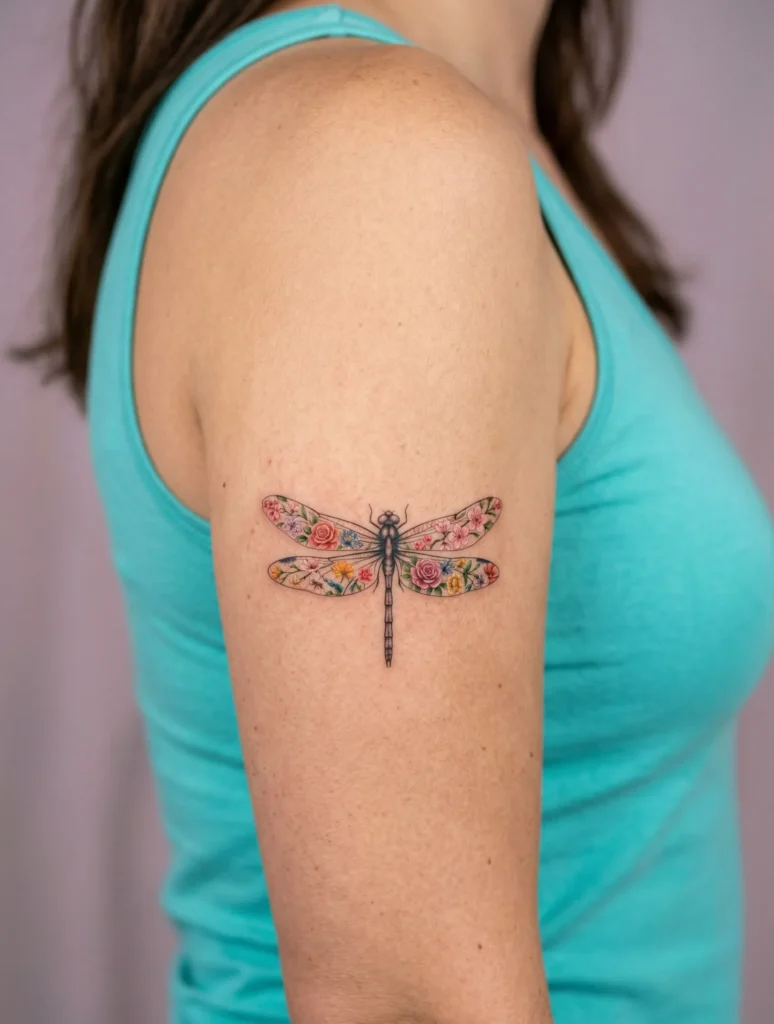 Dragonfly with Bright Floral Wing Patterns