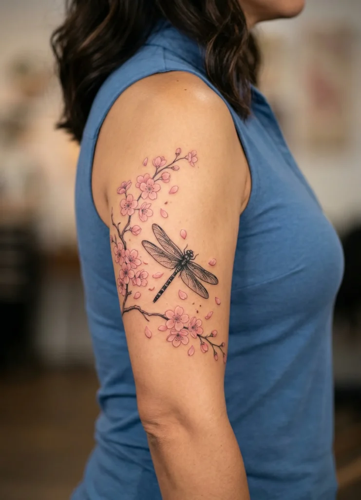 Dragonfly with Cherry Blossom Branch