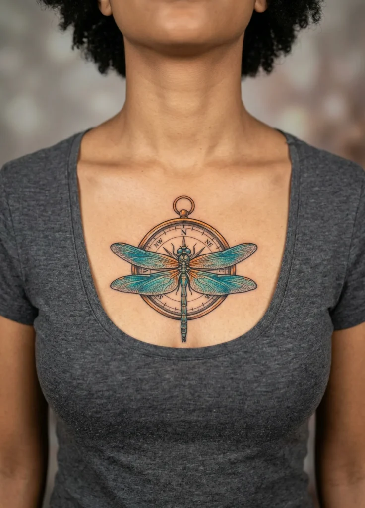 Dragonfly with Compass and Direction Theme