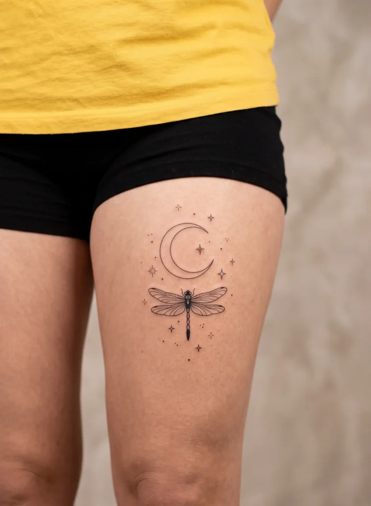 Dragonfly with Crescent Moon and Stars