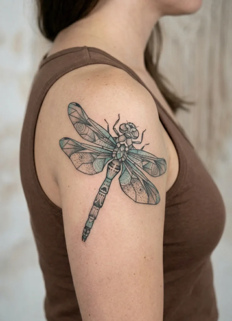 Dragonfly with Dotwork Geometry Blend