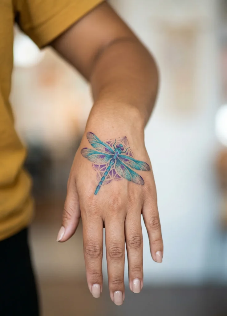 Dragonfly with Dotwork Shading on Hand