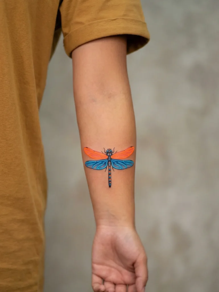 Dragonfly with Dual Neon Color Contrast