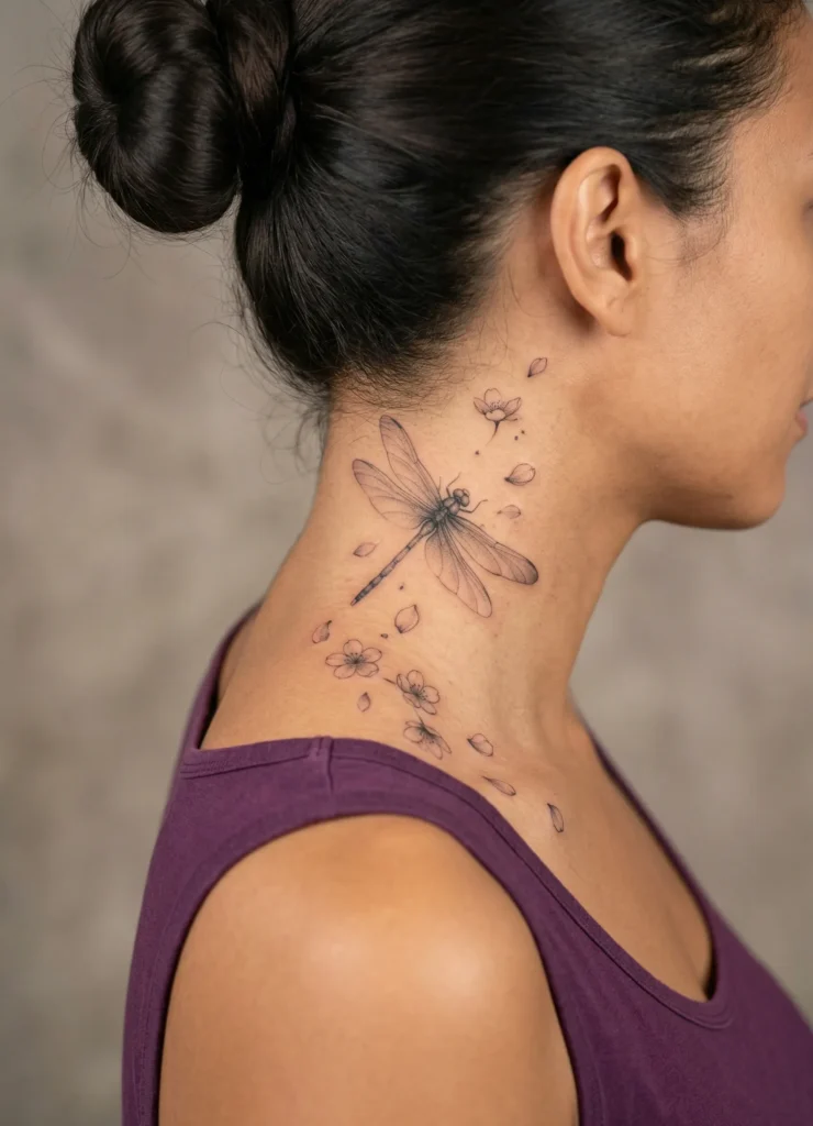 Dragonfly with Falling Flower Petals Effect