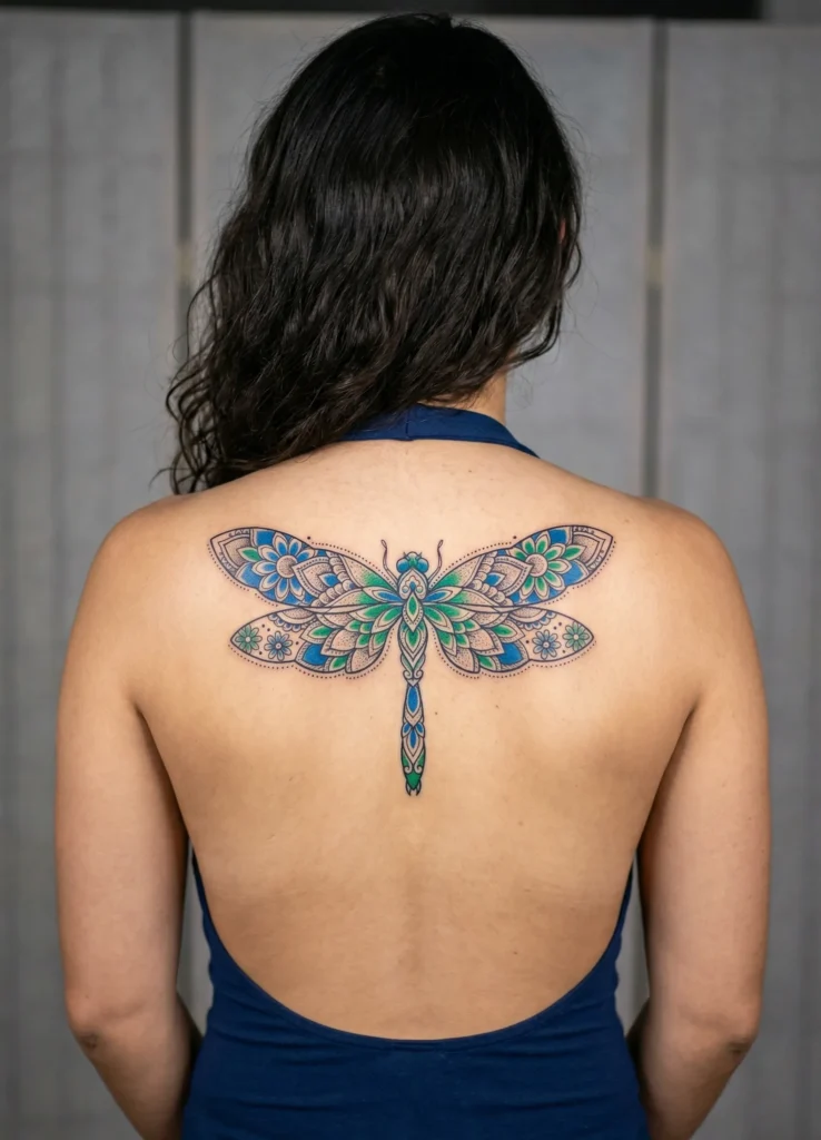 Dragonfly with Floral Mandala Wings
