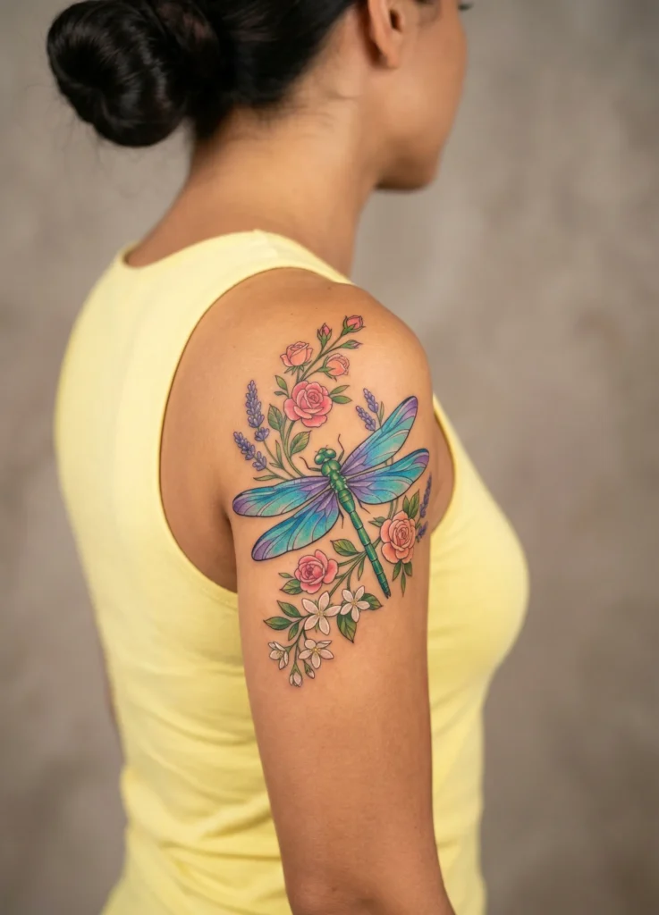 Dragonfly with Floral Vine Accents