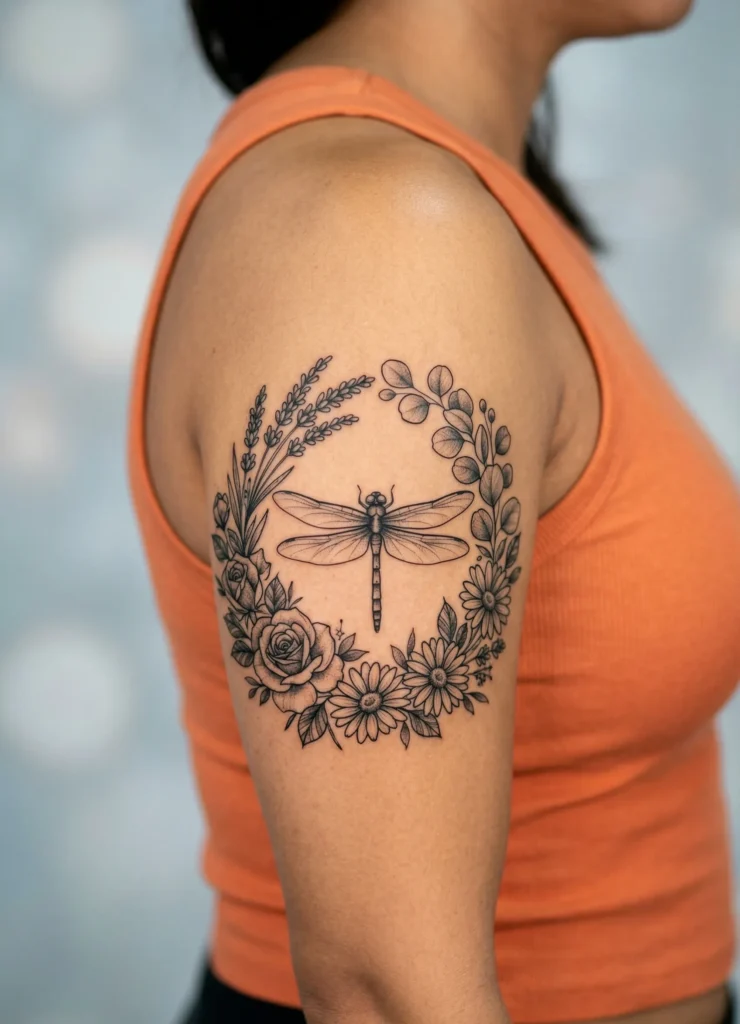 Dragonfly with Floral Wreath Frame