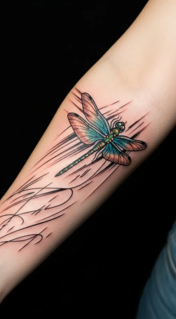 Dragonfly with Fluid Motion Lines