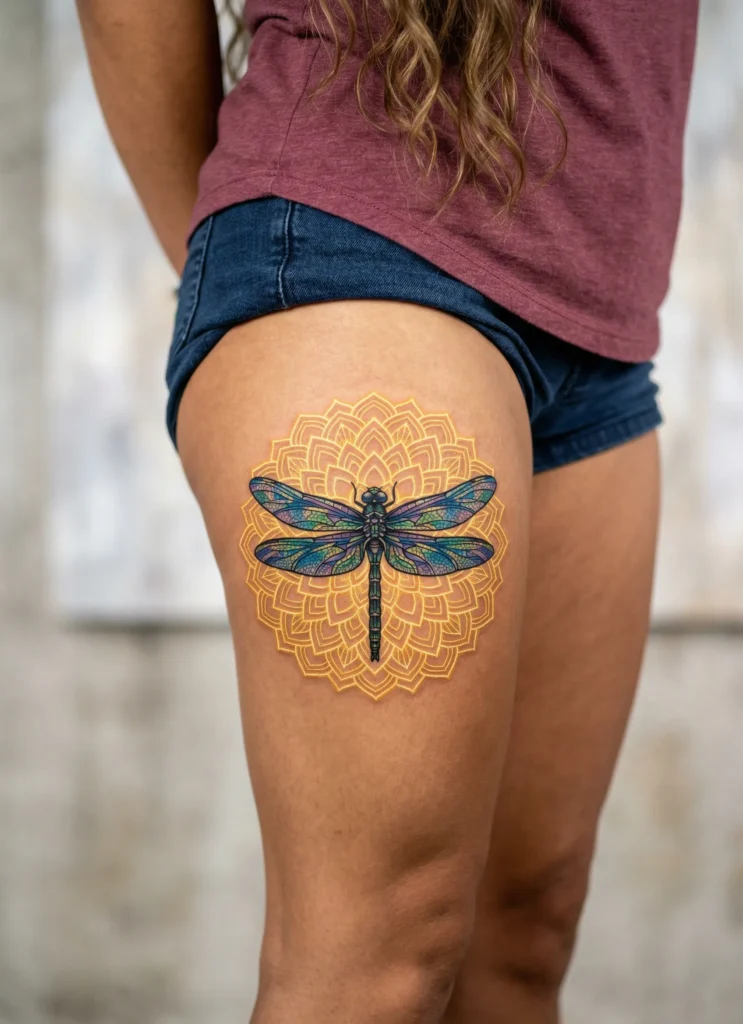 Dragonfly with Full Mandala Circle Behind