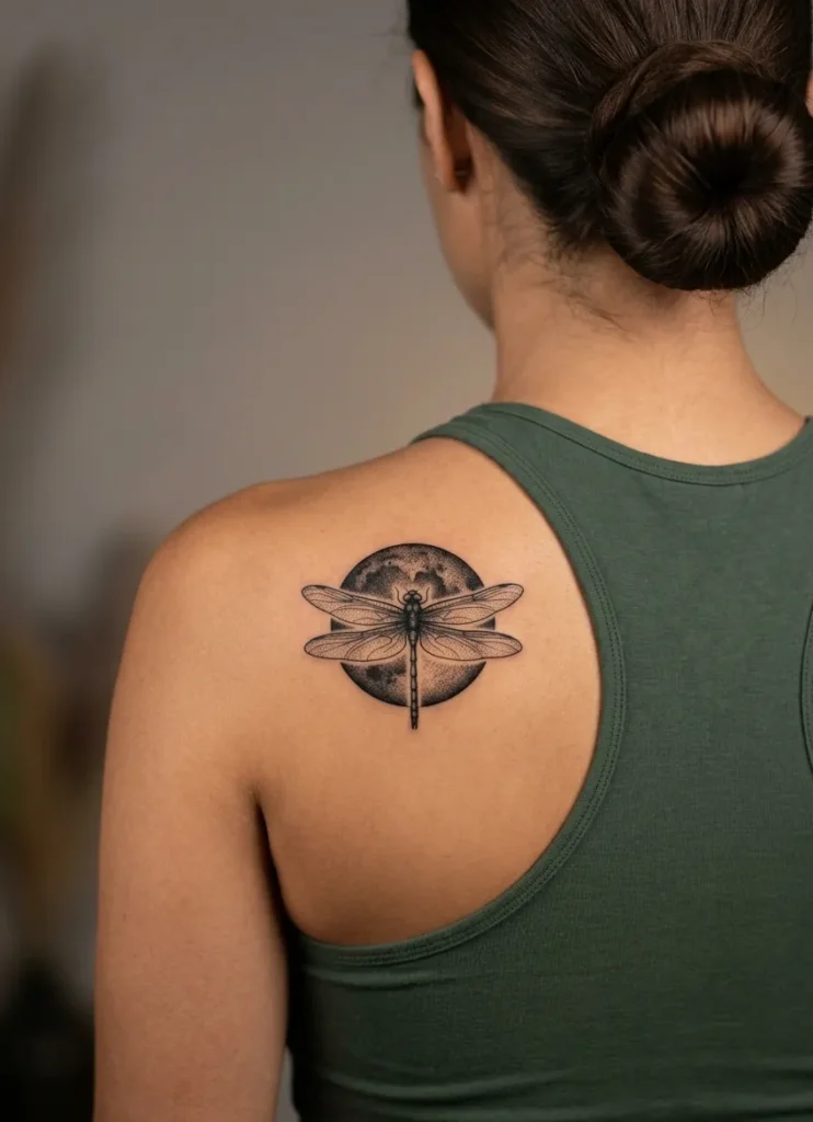 Dragonfly with Full Moon Background