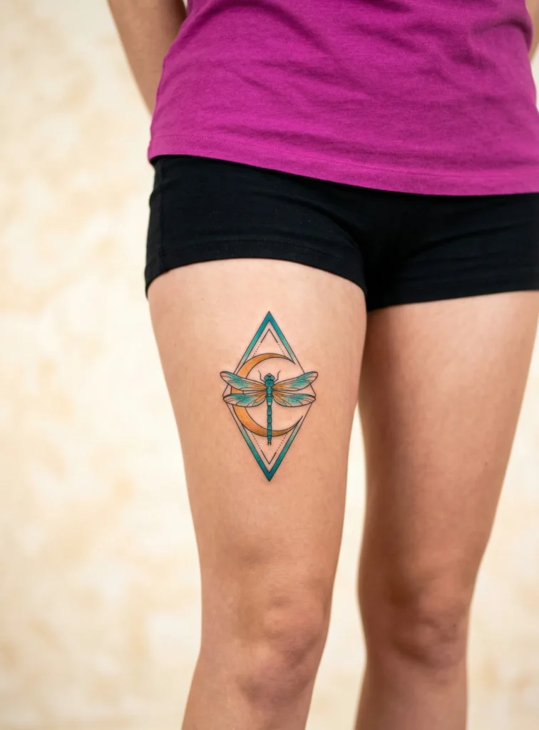 Dragonfly with Geometric Moon Frame