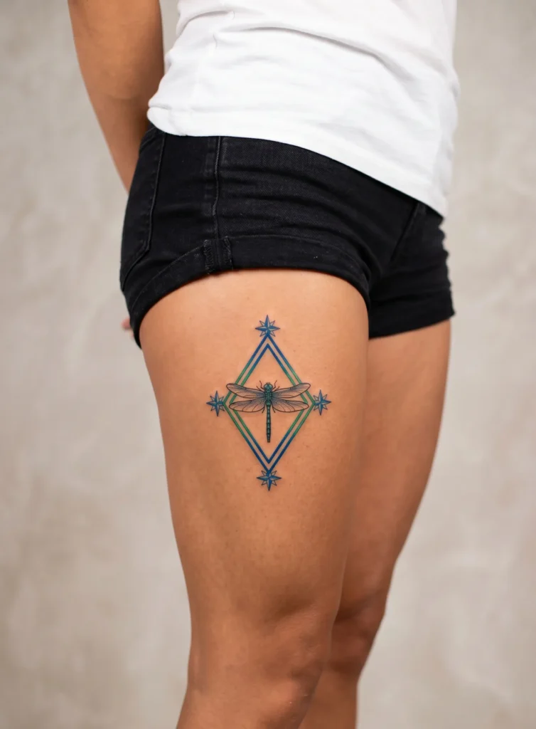 Dragonfly with Geometric Star Frame