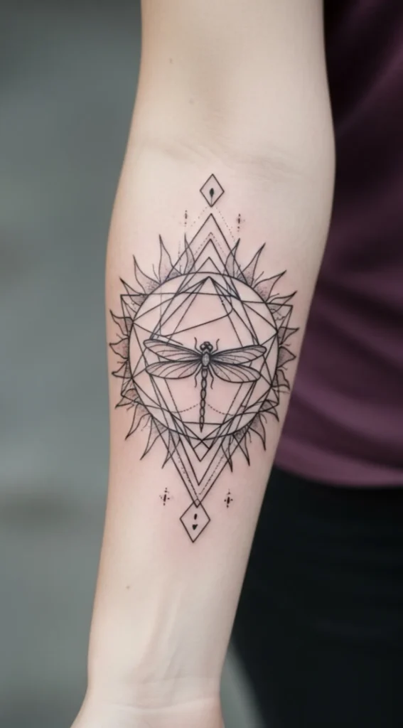 Dragonfly with Geometric Sun Frame