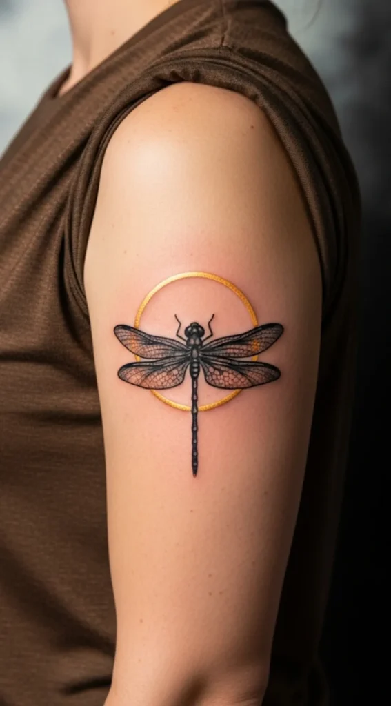 Dragonfly with Golden Sun Halo Effect