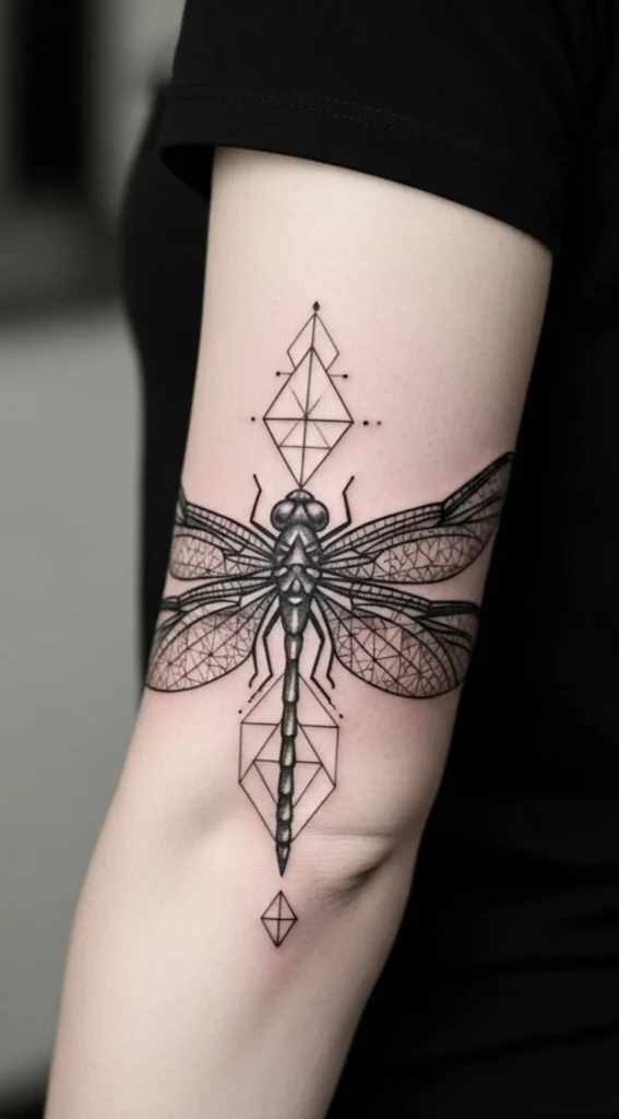 Dragonfly with Grey Geometric Wing Patterns