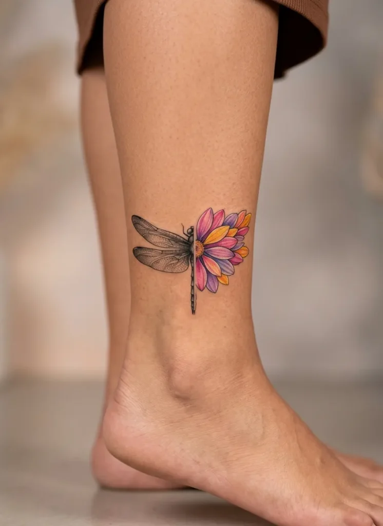 Dragonfly with Half Flower Half Wing Design