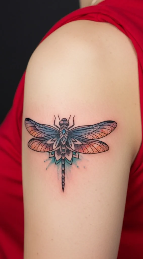Dragonfly with Half Mandala Wing Design