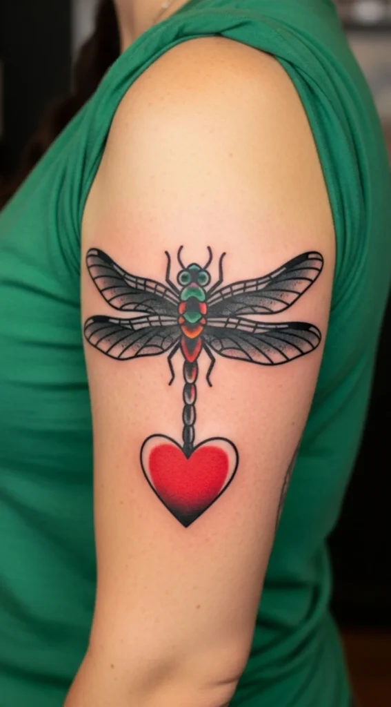 Dragonfly with Heart Accent in Traditional Style