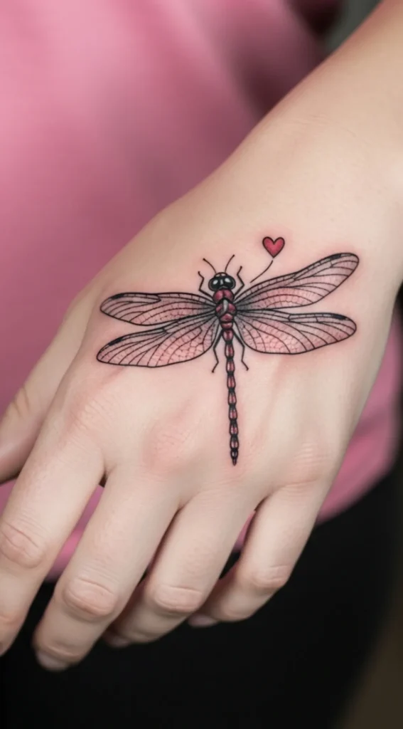 Dragonfly with Heart Accent on Hand