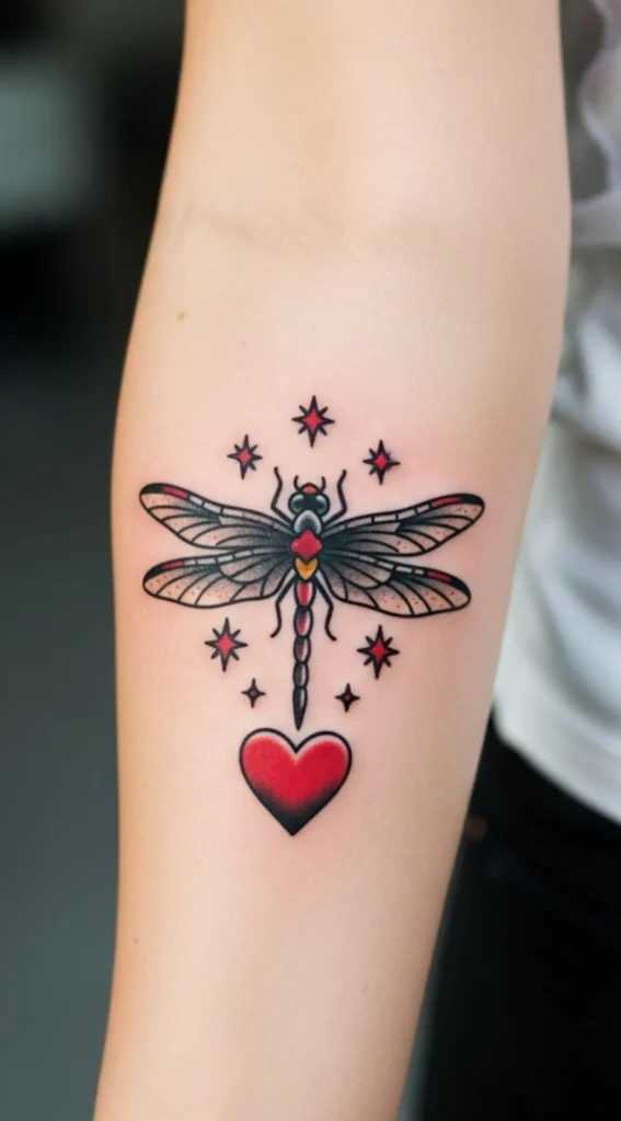 Dragonfly with Heart and Star Accents