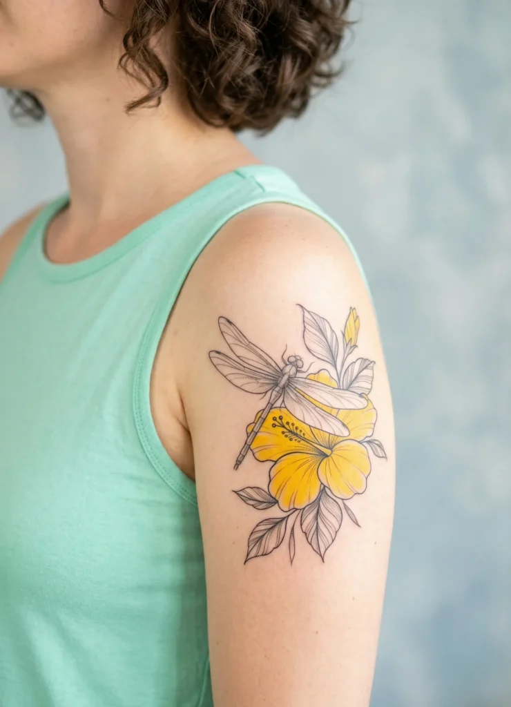 Dragonfly with Hibiscus Flower Style