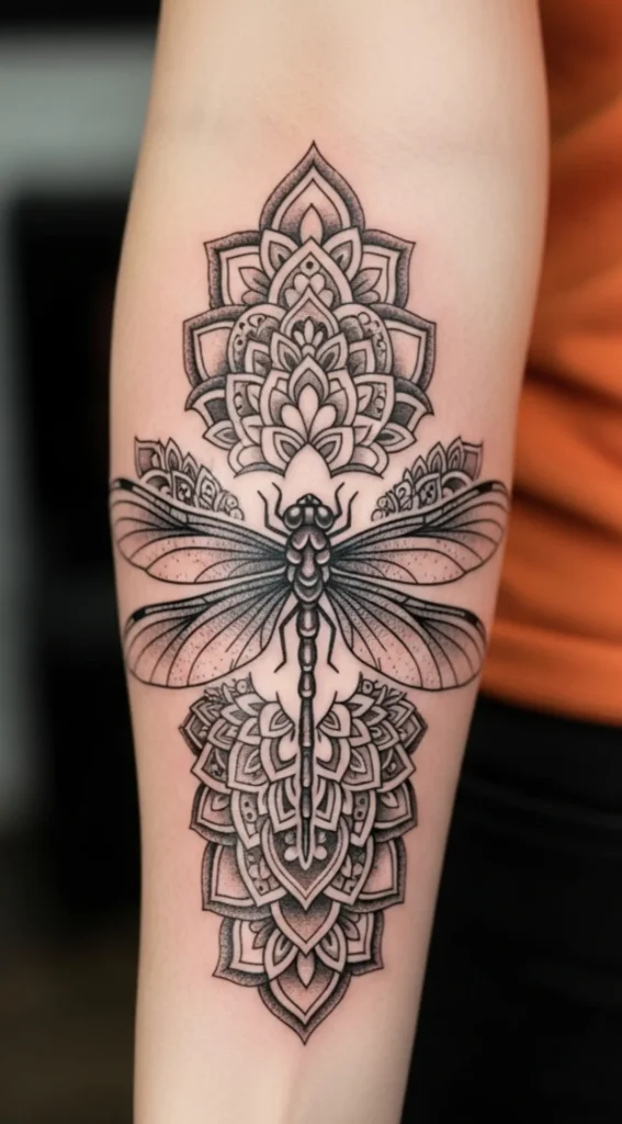 Dragonfly with Layered Mandala Wings